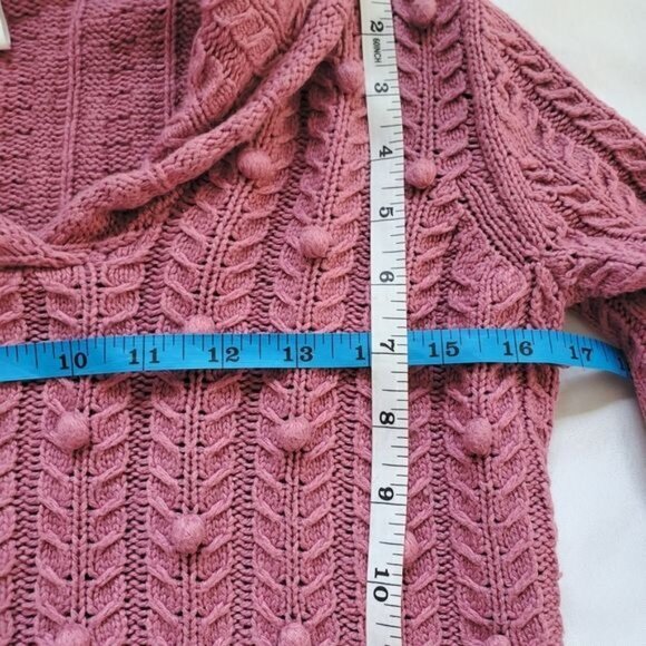 CHARTER‎ CLUB Sweater SZ S Argora Lavender Pullover Pom Poms Soft 3D Knit V-Neck - Picture 4 of 8